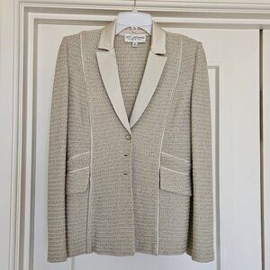 St John Evening Silver Metallic Knit Blazer and Skirt Size 2